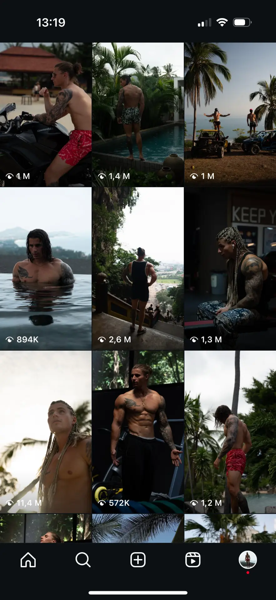 Instagram grid of multiple viral reels