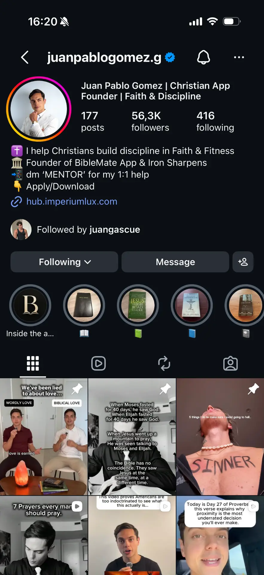 Juan Pablo Gomez Instagram profile with 56.3K followers