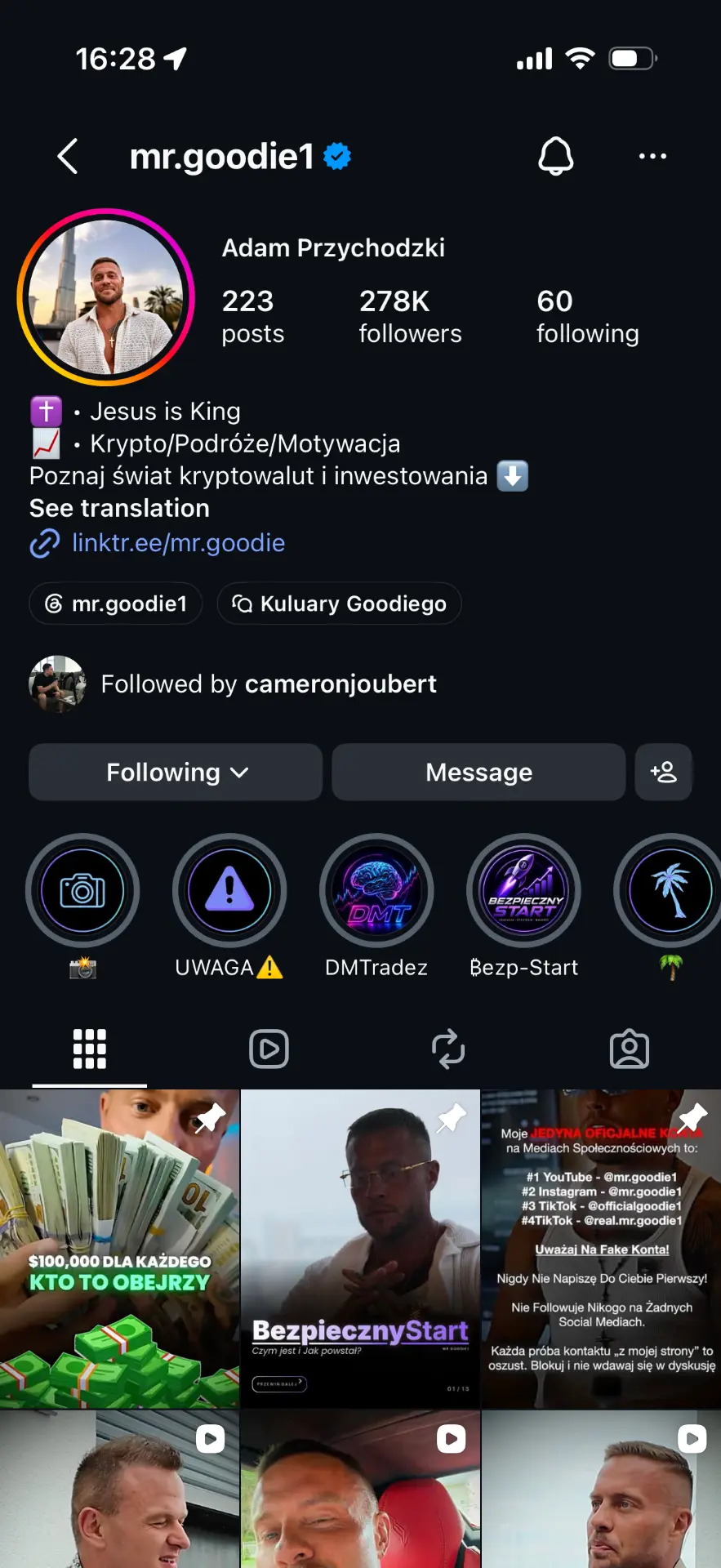 Adam Przychodzki Instagram profile with 278K followers