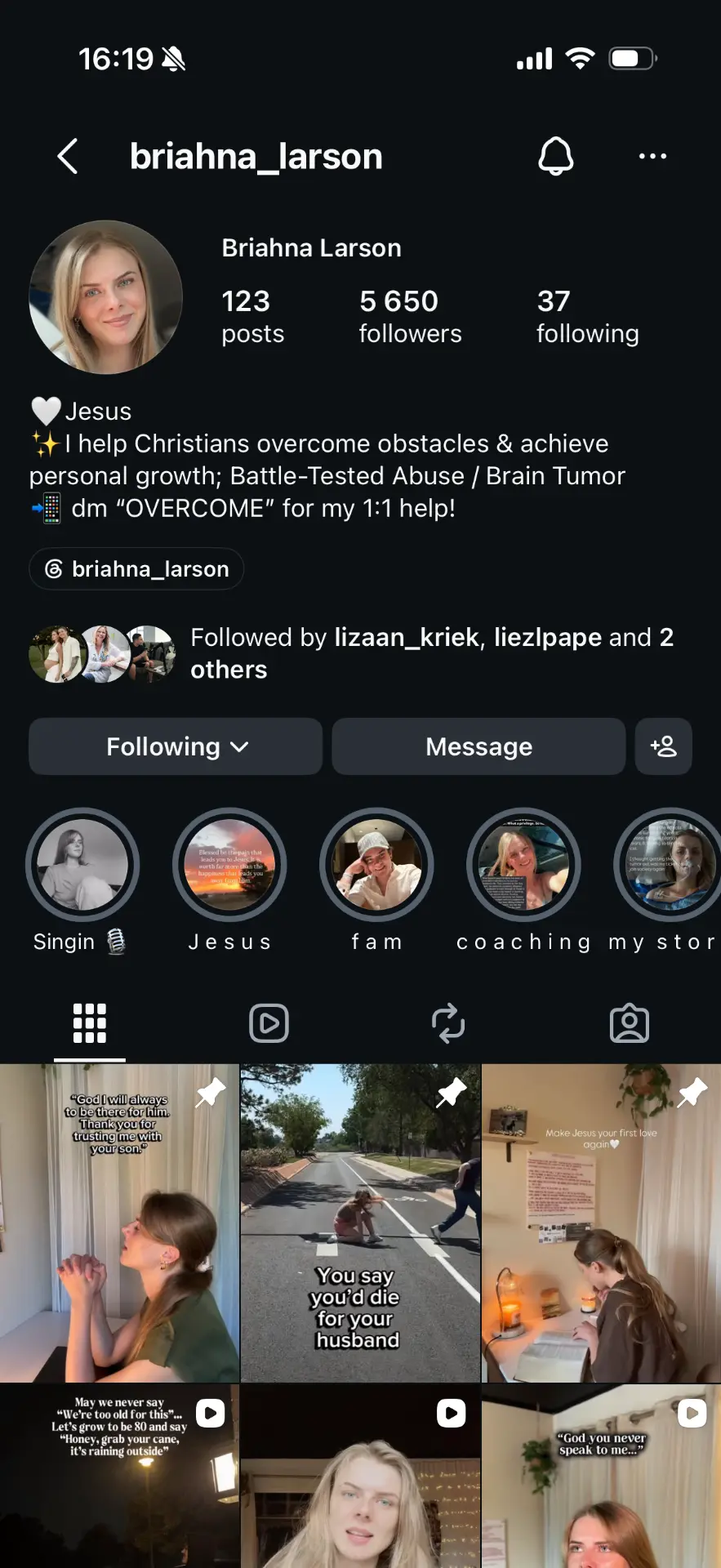 Briahna Larson Instagram profile with 5.65K followers