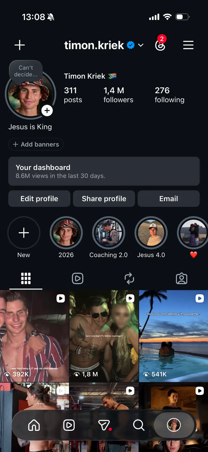 Instagram profile of Timon Kriek showing 1.4M followers